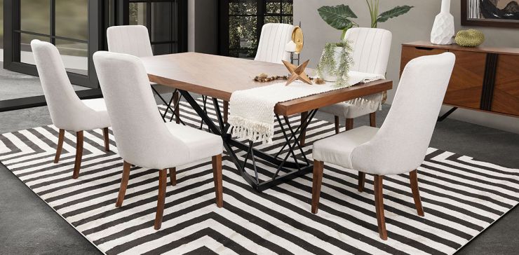 Comedor Rectangular 240 cm Piastri con 6 Sillas Beige