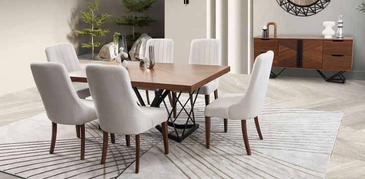 Comedor Rectangular 180 cm Piastri con 6 Sillas Beige