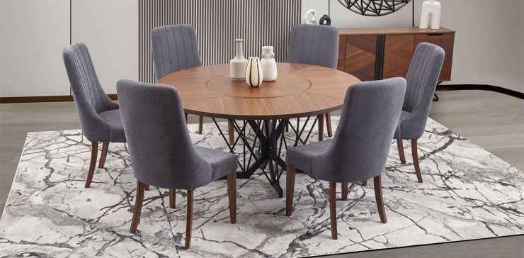 Comedor Redondo 160 cm Piastri con 6 Sillas Gris