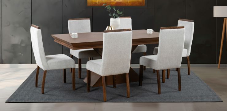 Comedor Rocella Café y 6 Sillas Beige