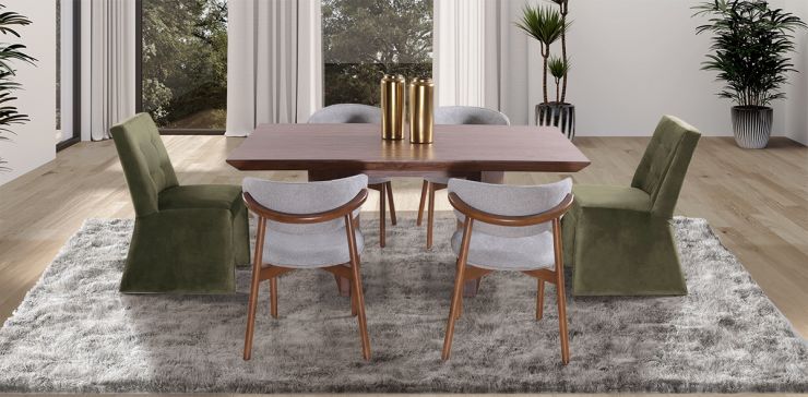 Comedor Rectangular 180 x 100 cm Nogal Spezza con 2 Sillas Spezza y 4 Sillas Lynnea Gris