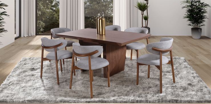 Comedor Rectangular de 180 cm Nogal Spezza con 6 Sillas Lynnea