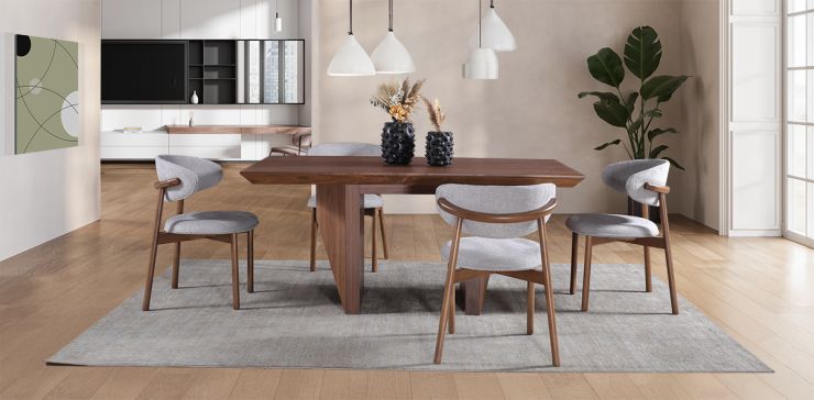 Comedor 180 cm Nogal Spezza con 4 Sillas Lynnea Gris