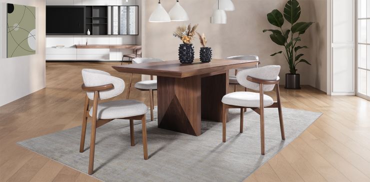 Comedor Rectangular 180 cm Nogal Spezza y 4 Sillas Lynnea Beige