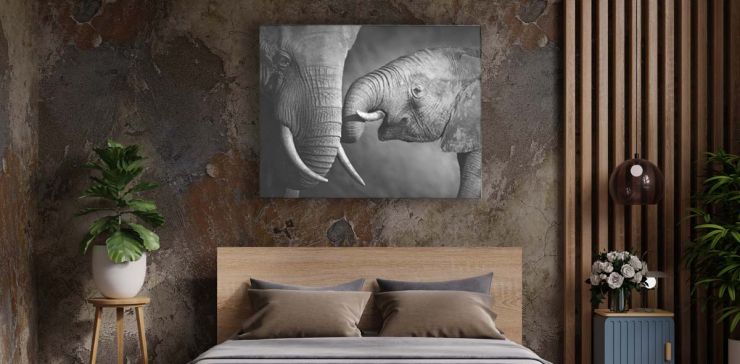 Cuadro 80 x 130 cm Familia de Elefantes Multicolor