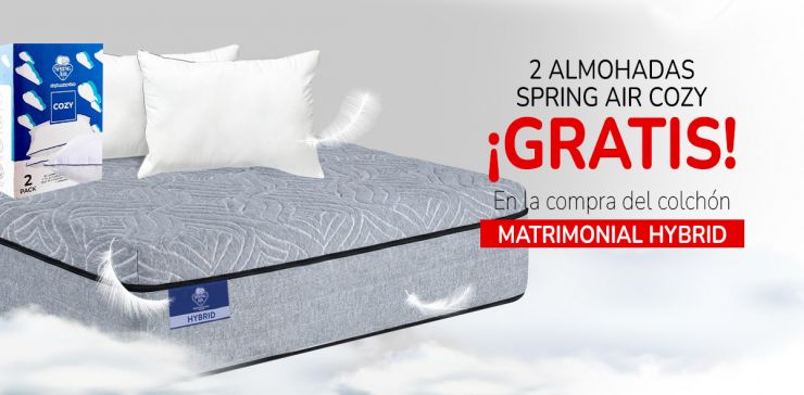 Spring Air Colchón Individual Hybrid en Caja + 2 Almohadas GRATIS | Memory Foam + Resortes Independientes | Ortopédico| Never Turn 