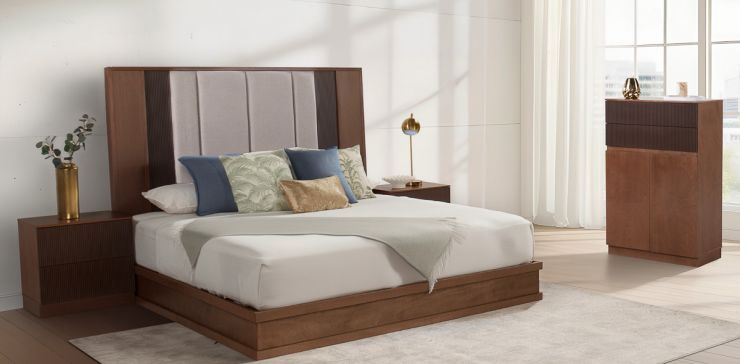 Recámara King Size Nexus Café 3 Piezas con Cómoda Alta