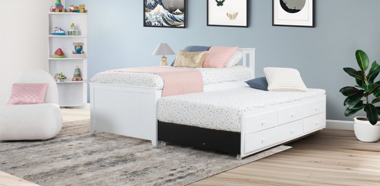 Cama con Cama Baja Individual New Maya Blanco