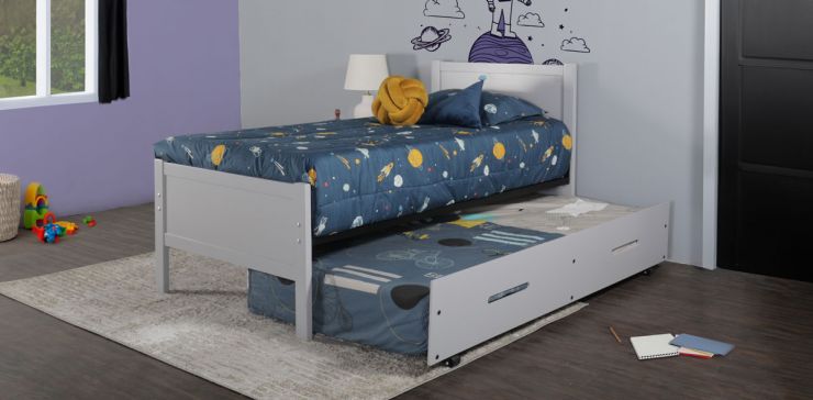 Cama Individual con Cama Baja Lisa Gris