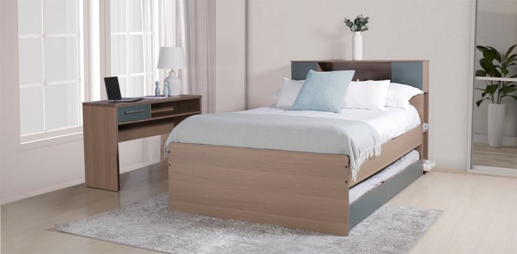 Cama Matrimonial con Escritorio y Cama Baja Individual Liloo Café