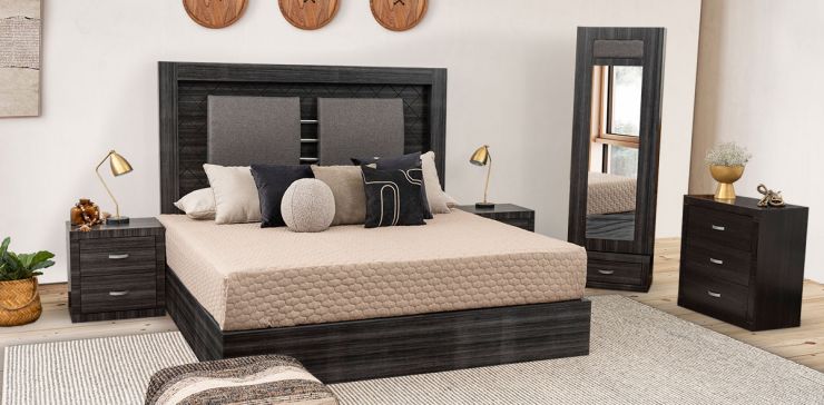 Recámara King Size Cairo Gris 5 Piezas