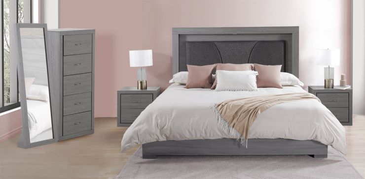 Recámara 5 Piezas King Size Nelly Gris 