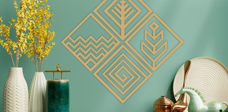 Set de 4 Figuras Decorativas para Pared Rombos Dorado
