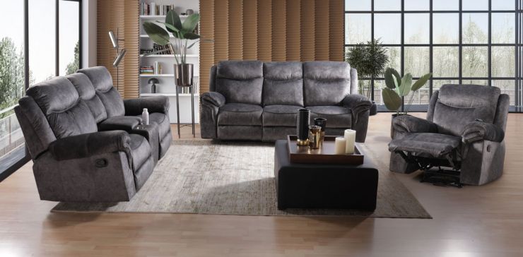 Sala Con Reclinable Twin Falls Gris 3 Piezas