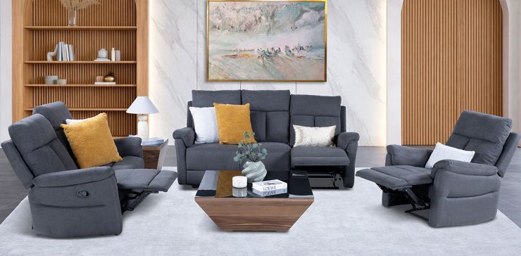 Sala con Reclinables Gwen Gris Oscuro 3 Piezas