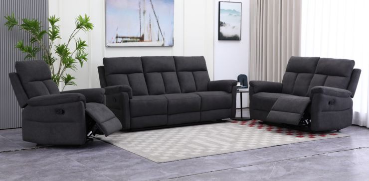 Sala con Reclinables Gwen Gris Oscuro 3 Piezas