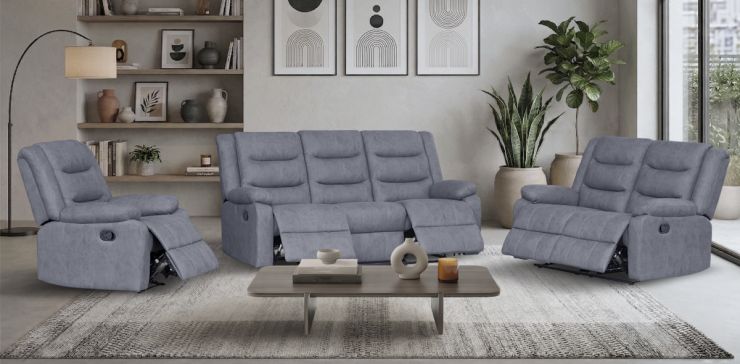 Sala con Reclinables Nori Gris Oscuro 3 Piezas