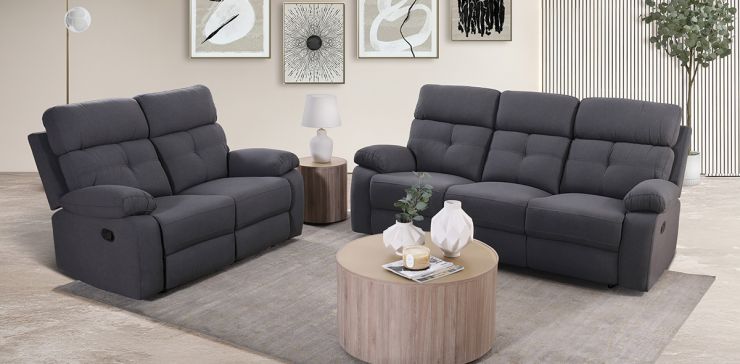 Sala con Reclinables Toronto Gris Obscuro