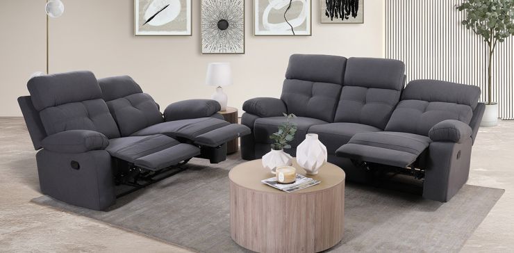 Sala con Reclinables Toronto Gris Obscuro HS