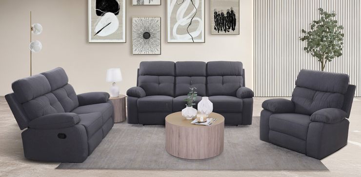 Sala con Reclinables Toronto Gris Obscuro 3 Piezas