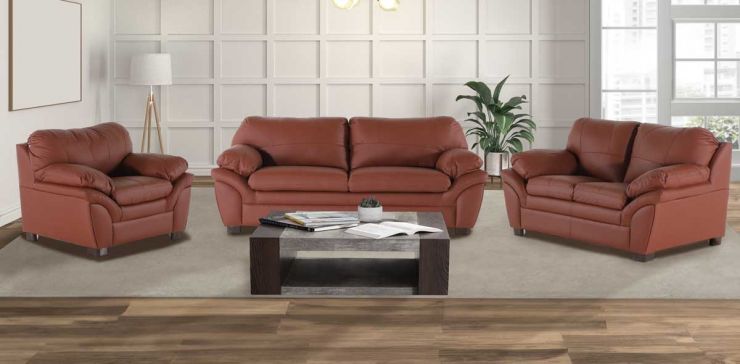 Sala de Piel Cordoba Naranja 3 Piezas