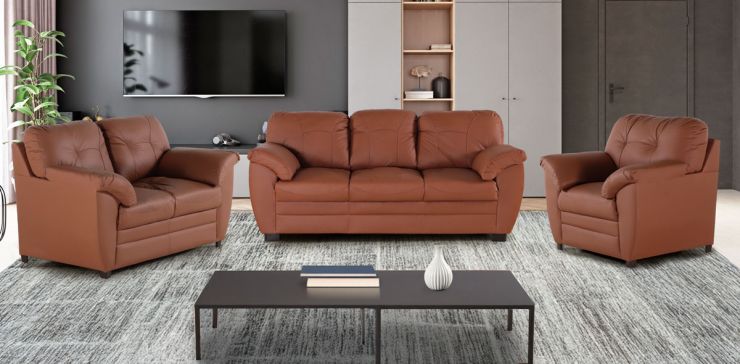 Sala de Piel Derby Confort Naranja 3 Piezas