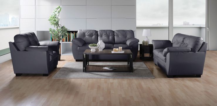 Sala de Piel Derby Confort Tz Gris 3 Piezas