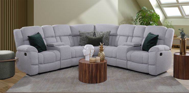 Sala Esquinera con 2 Reclinables Quebec Gris Claro