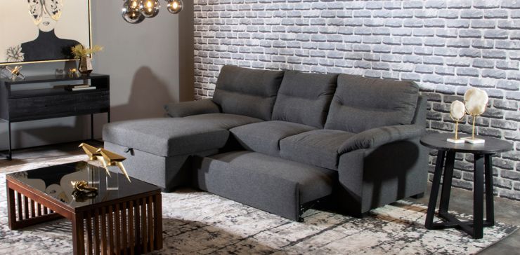 Sala Modular Izquierda Con Baúl Y Cama Alta Olivia Gris