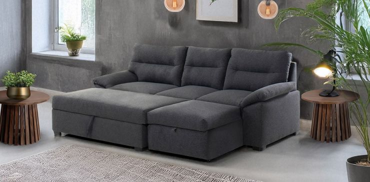 Sala Modular Derecha Con Baúl Y Cama Alta Olivia Gris