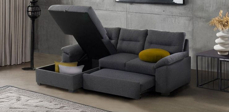 Sala Modular Izquierda Con Baúl Y Cama Alta Olivia Gris
