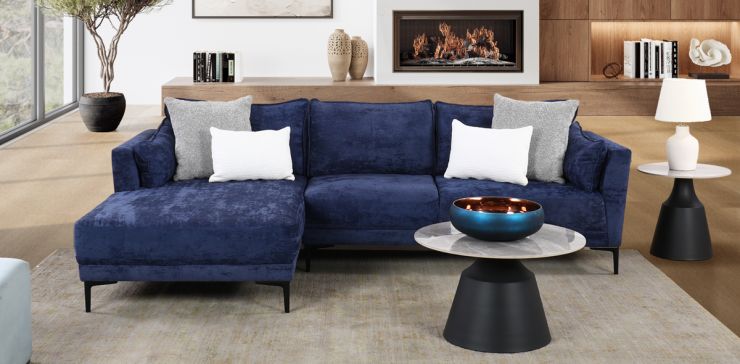 Sala en L Izquierda Kubra Microfibra Azul