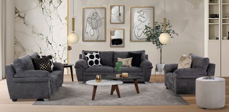 Sala de Microfibra Tennessee Gris 3 Piezas