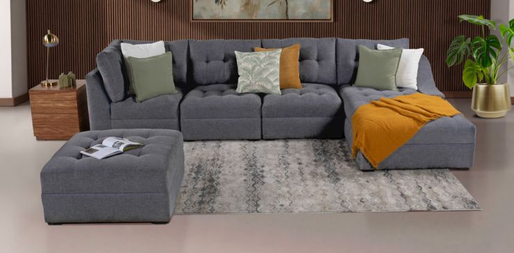 Sala Modular Derecha con Taburete Zonet Gris Oxford 5 Piezas