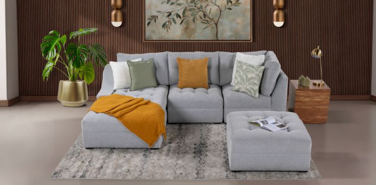 Sala en L Izquierda Zonet Gris con Taburete