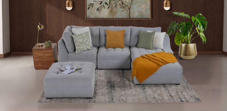 Sala en L Derecha Zonet Gris con Taburete