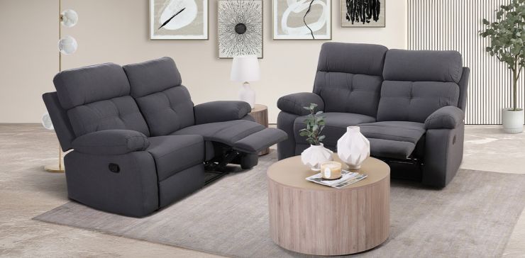 Sala de Dos Sofás 2 Plazas con Reclinables Toronto Gris Obscuro