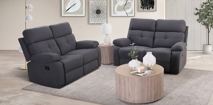 Sala de Dos Sofás 2 Plazas con Reclinables Toronto Gris Obscuro