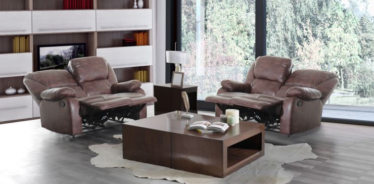 Juego de Dos Sofá 2 Plazas Reclinable Valentina Café