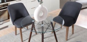Mesa Comedor Redondo de Cristal 80 cm Oslo Nogal