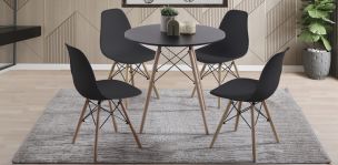 Comedor Redondo 80 cm Oslo Negro y 4 Sillas Atlas In Negro