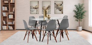 Comedor Rectangular 120 x 70 cm Atlas Café y 6 Sillas Gris