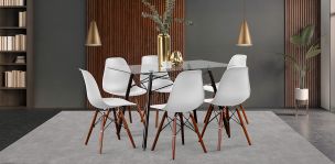 Comedor Rectangular 120 x 70 cm Atlas Café y 6 Sillas Blanco