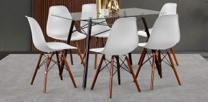 Comedor Rectangular 120 x 70 cm Atlas Café y 6 Sillas Blanco