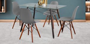Comedor Rectangular 120 x 70 cm Atlas Café y 4 Sillas Gris