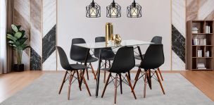 Comedor Rectangular 120 x 70 cm Atlas Café y 6 Sillas Negro