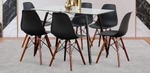 Comedor Rectangular 120 x 70 cm Atlas Café y 6 Sillas Negro