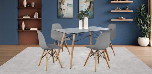 Comedor Rectangular 120 x 70 cm Atlas Natural y 4 Sillas Gris
