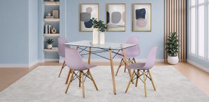 Comedor Rectangular 120 x 70 cm Atlas Natural y 4 Sillas Morado