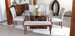 Comedor Góndola con 4 Sillas y Banca Gris